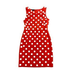 CARLISLE Red Silk Mod Dress White Flat Beads Sleeveless Womens Sheath Retro